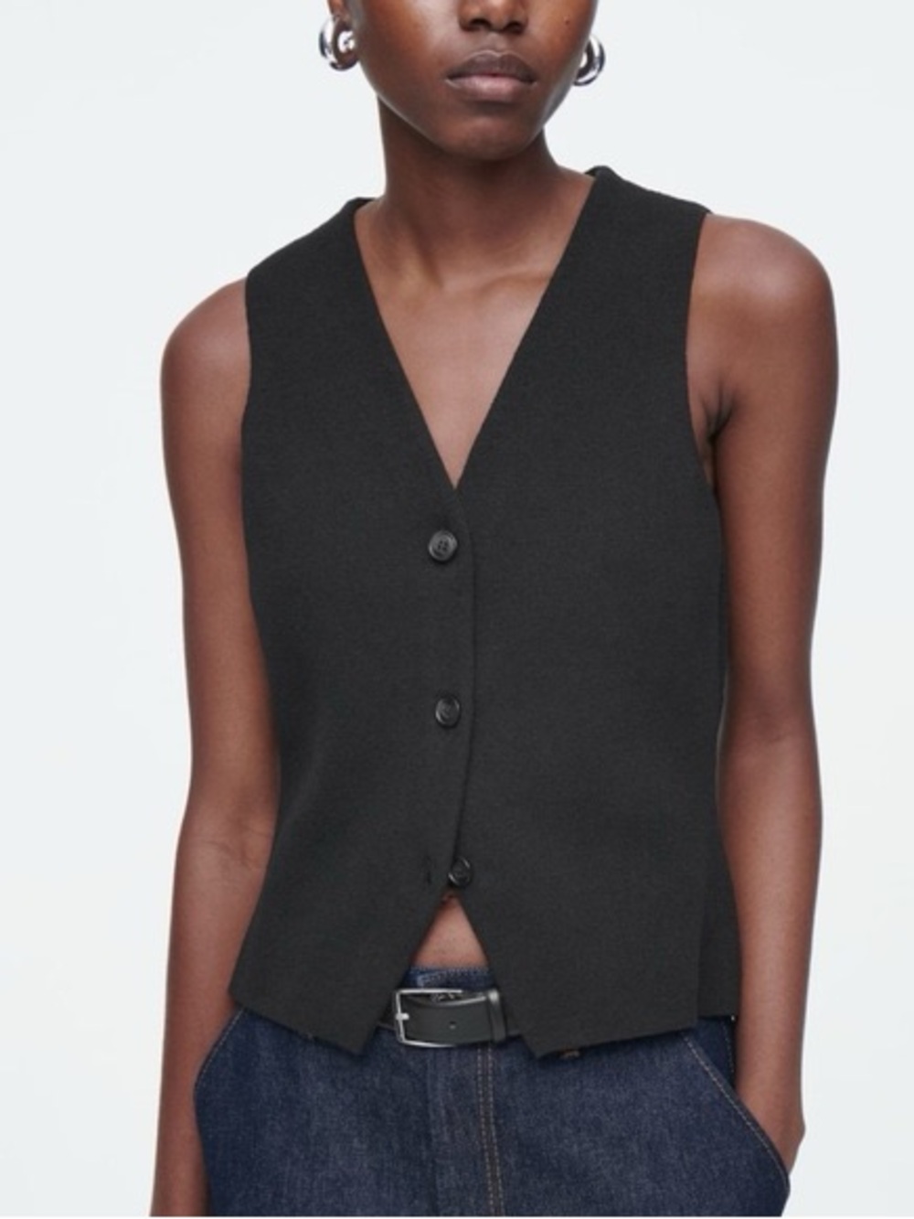 COS Knitted Waistcoat Vest Black Size S Button Front Minimalist
